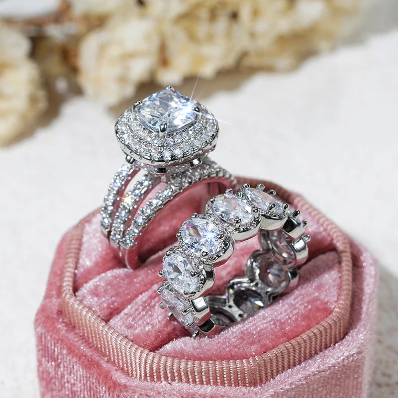 Forever Sparkle 2PC Cushion-Cut Bridal Ring Set