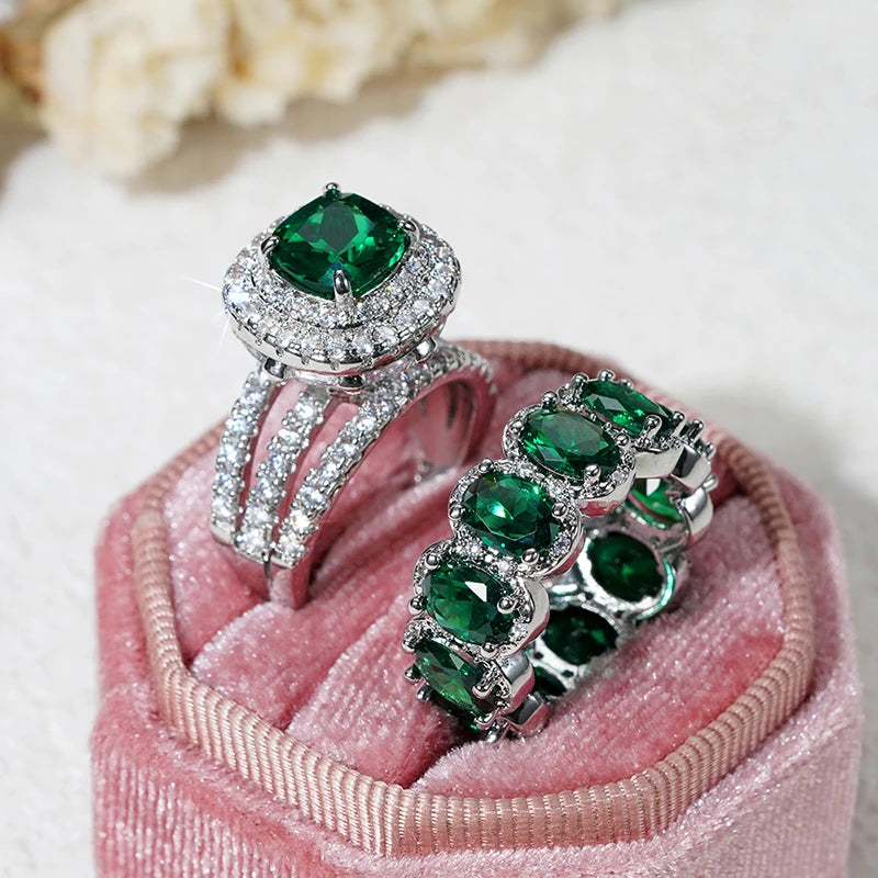 Forever Sparkle 2PC Cushion-Cut Bridal Ring Set
