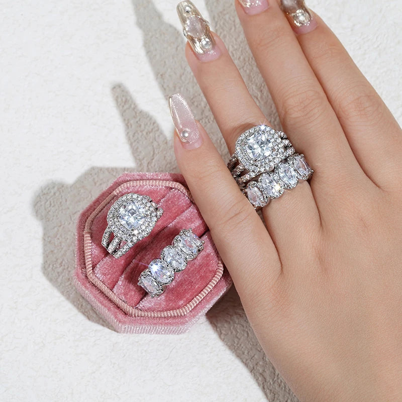 Forever Sparkle 2PC Cushion-Cut Bridal Ring Set