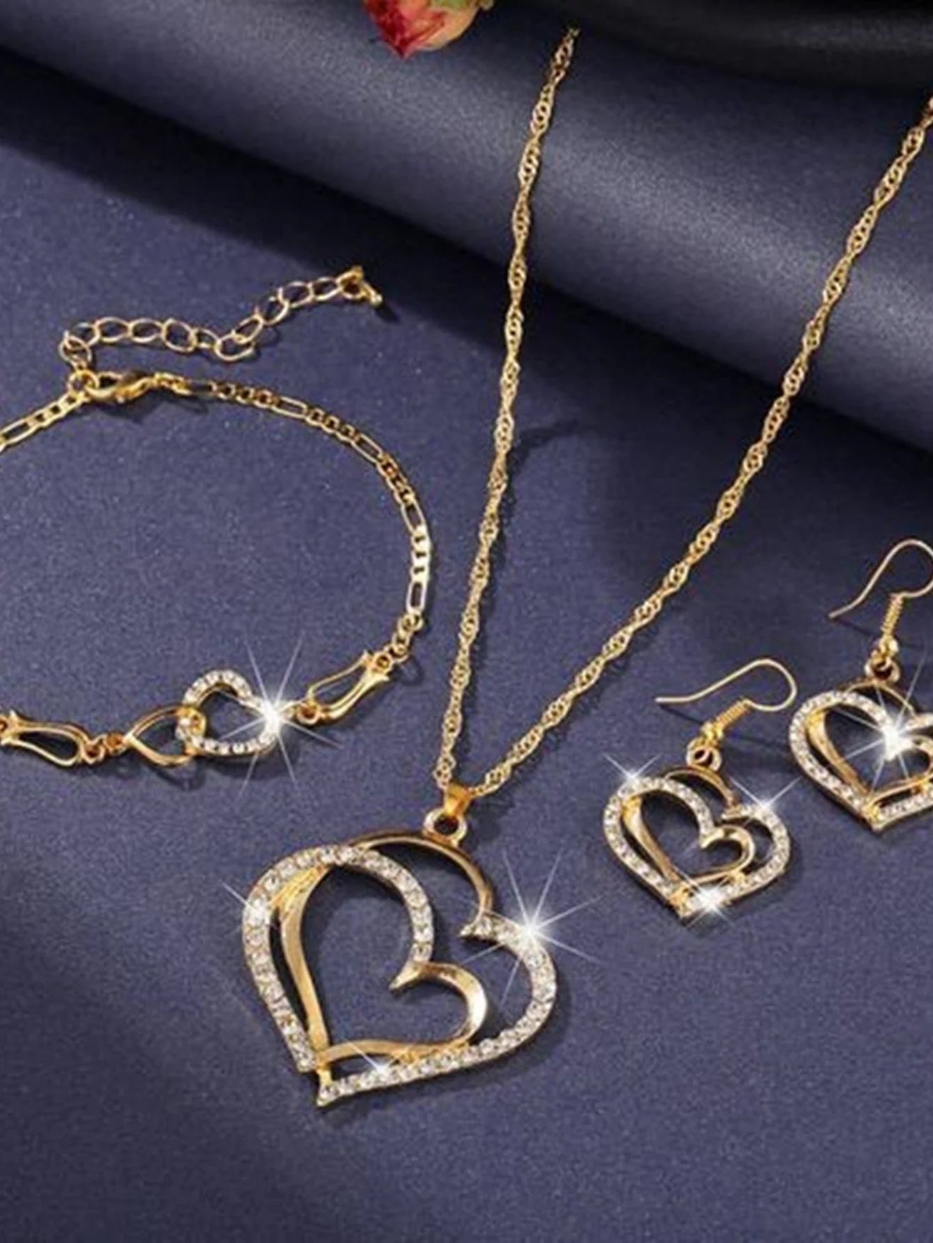 Elegant Gold-Plated Double Heart Necklace & Earrings Set