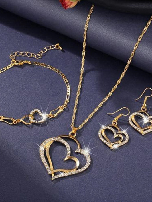Elegant Gold-Plated Double Heart Necklace & Earrings Set