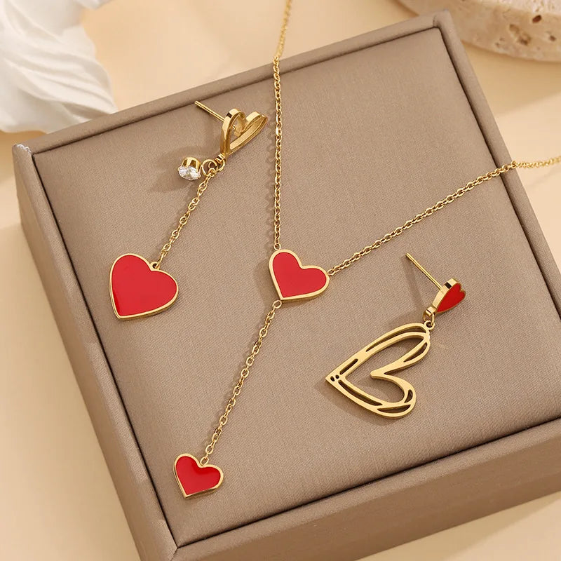 Dangling Heart Necklace and Earring set