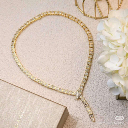 Golden Elegance Stainless Steel & Zirconia Snake-Inspired Necklace