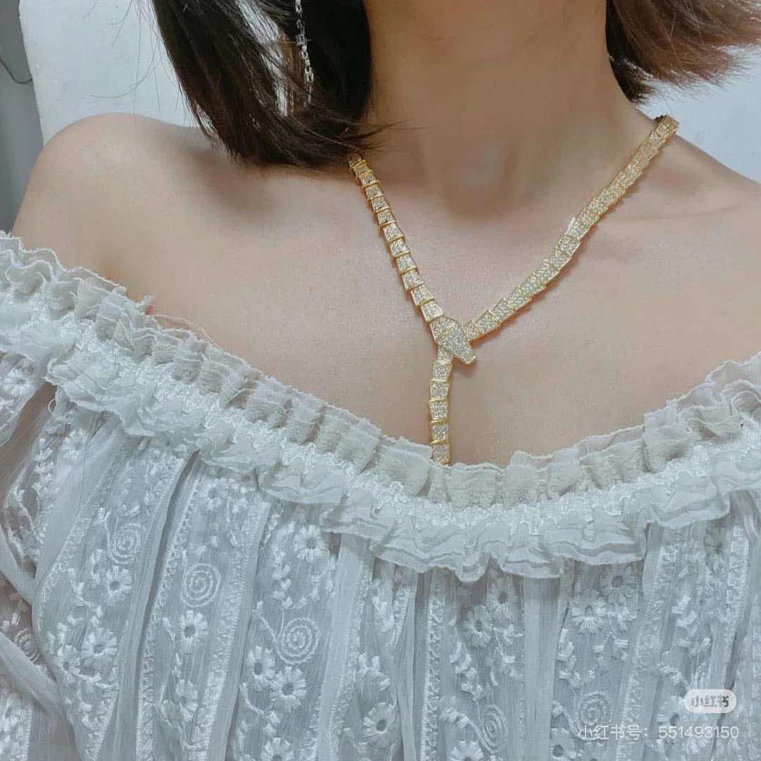 Golden Elegance Stainless Steel & Zirconia Snake-Inspired Necklace