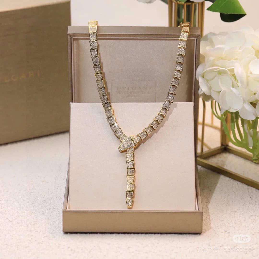 Golden Elegance Stainless Steel & Zirconia Snake-Inspired Necklace