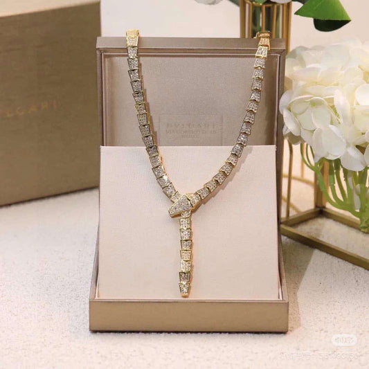 Golden Elegance Stainless Steel & Zirconia Snake-Inspired Necklace