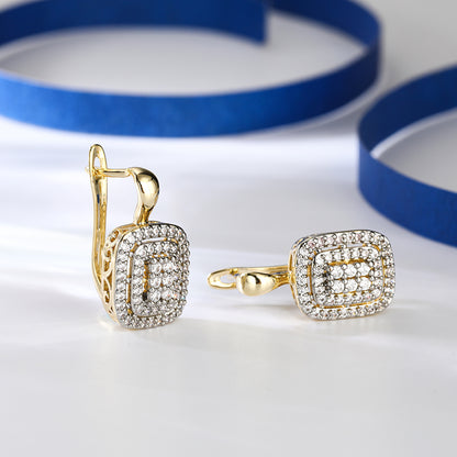 Classic Square inlaid stone Earrings and Ring set – 14k Gold Plated Fashion Jewellery for Ladies